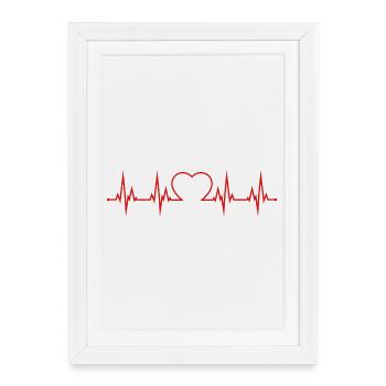 Battement du cœur cardiaque ECG amour cœur - Affiche encadrée (27 × 37 cm) - blanc - Devant