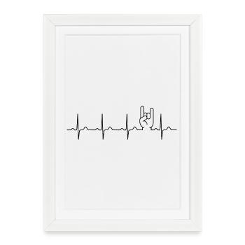 Heavy Metal ECG French Friesfork Heartbeat Festival - Affiche encadrée (27 × 37 cm) - blanc - Devant