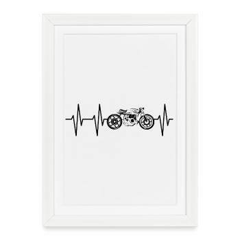 Heartbeat caferacer pulse icône icône de moto - Affiche encadrée (27 × 37 cm) - blanc - Devant