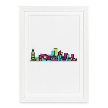 Silhouette de la cathédrale de la ville de Derby Art moderne en ligne - Affiche encadrée (27 × 37 cm) - blanc - Devant