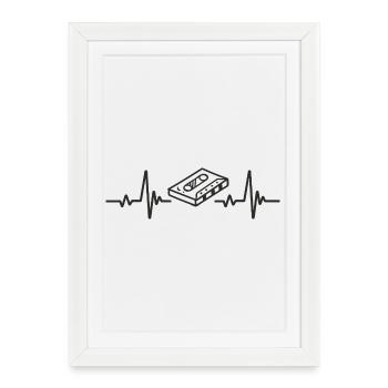 Cassette Audio Rétro Musique Rythme Vintage Cœur - Affiche encadrée (27 × 37 cm) - blanc - Devant