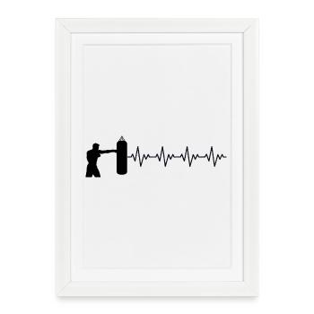 Boxer Boxer Sac de frappe Boxe ECG Battement de cœur - Affiche encadrée (27 × 37 cm) - blanc - Devant