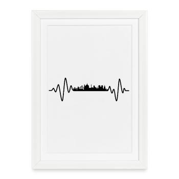 Lisbonne Heartbeat Skyline Portugal - Affiche encadrée (27 × 37 cm) - blanc - Devant