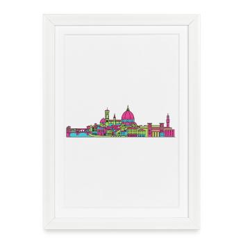 Florence City Skyline Duomo Moderne Linienkunst - Gerahmtes Poster (27 × 37 cm) - Weiß - Vorne