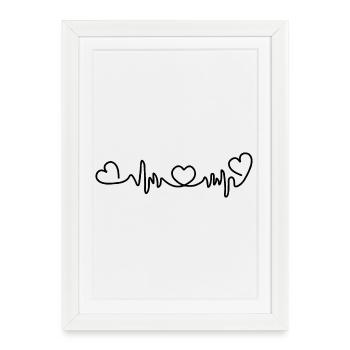 Fréquence cardiaque cardio avec trois cœurs - Affiche encadrée (27 × 37 cm) - blanc - Devant