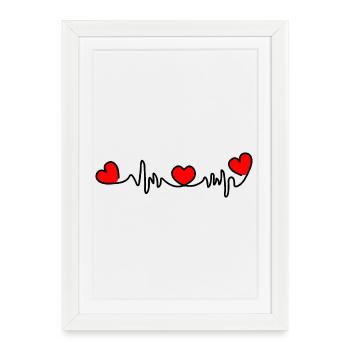 Fréquence cardiaque cardio avec trois cœurs rouges - Affiche encadrée (27 × 37 cm) - blanc - Devant