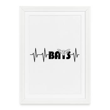 bats Fledermäuse Symbol Herzschlag Puls Icon Logo - Gerahmtes Poster (27 × 37 cm) - Weiß - Vorne
