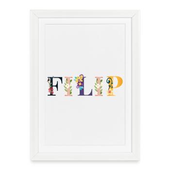 Nom FILIP décoré de fleurs - Affiche encadrée (27 × 37 cm) - blanc - Devant