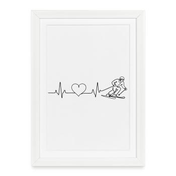 Ski, Amour, Pulsation, Battement de cœur - Affiche encadrée (27 × 37 cm) - blanc - Devant