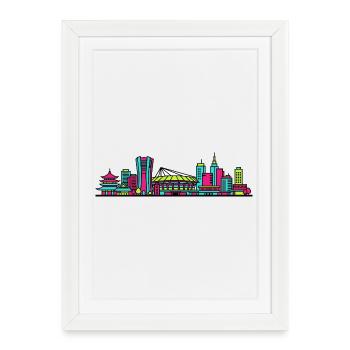 Industrie de la Skyline de la ville de Kawasak Art moderne - Affiche encadrée (27 × 37 cm) - blanc - Devant