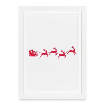 Santa sur Sleigh avec raindeer - Affiche encadrée (27 × 37 cm) - blanc - Devant