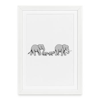 Elefanten Familie II - Gerahmtes Poster (27 × 37 cm) - Weiß - Vorne