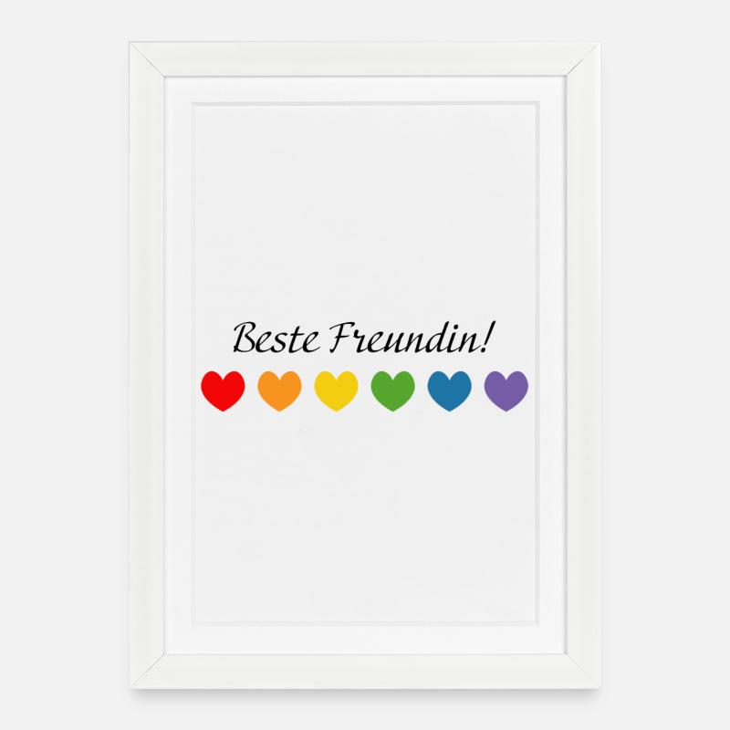 Regenbogenherzchen Beste Freundin - Gerahmtes Poster (27 × 37 cm) - Weiß