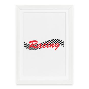 Drapeau à cocher de course - Car Auto Bike Race - Affiche encadrée (27 × 37 cm) - blanc - Devant