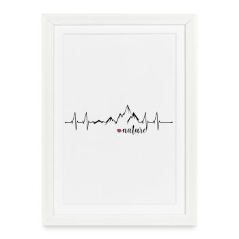 Love Nature Mountains Heart Rate ECG - Conception graphique - Affiche encadrée (27 × 37 cm) - blanc - Devant