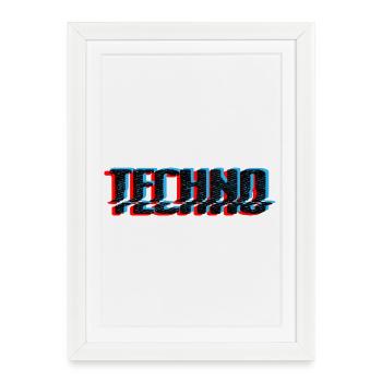 Techno Blue Neon Overprint Typography - Framed poster (27 × 37 cm) - white - Front