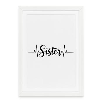 Sister Schriftzug mit Herzschlag - Gerahmtes Poster (27 × 37 cm) - Weiß - Vorne