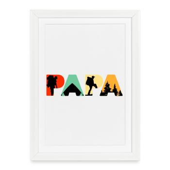 Papa Camping Randonnée Retro Vintage Silhouette - Affiche encadrée (27 × 37 cm) - blanc - Devant
