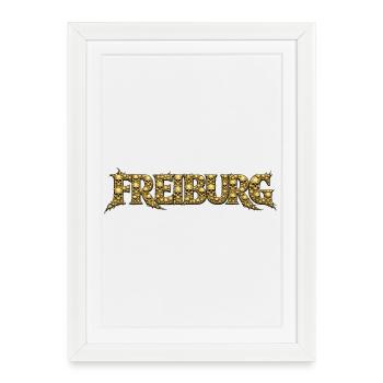 Logo du crâne doré de Fribourg - Affiche encadrée (27 × 37 cm) - blanc - Devant