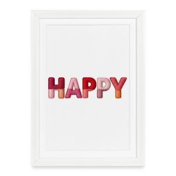 Tendance typographique du look tissu heureux - Affiche encadrée (27 × 37 cm) - blanc - Devant