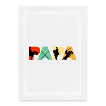 Cavalier Papa Art équestre de silhouettes - Affiche encadrée (27 × 37 cm) - blanc - Devant