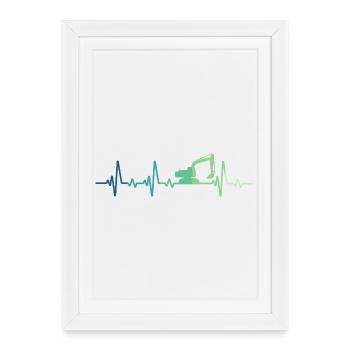 excavator construction site heartbeat excavator - Framed poster (27 × 37 cm) - white - Front