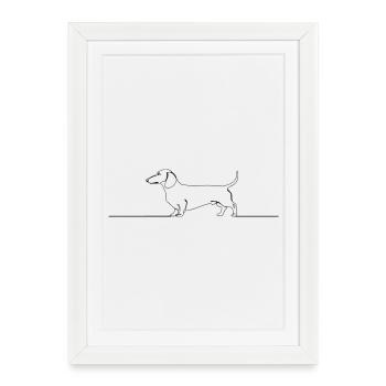 Art d’une ligne teckel teckel - Affiche encadrée (27 × 37 cm) - blanc - Devant