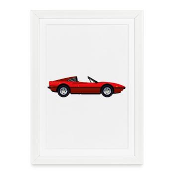 RED SPORTS CAR - Framed poster (27 × 37 cm) - white - Front