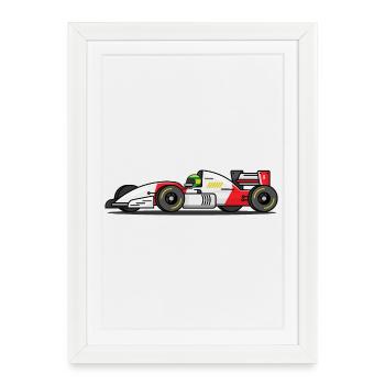 Voiture de course, voiture de course, course, voiture, voiture de sport - Affiche encadrée (27 × 37 cm) - blanc - Devant
