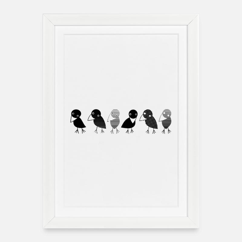 Krähen auf einen Blick. Gemütliche Krähen in der Reihe - Gerahmtes Poster (27 × 37 cm) - Weiß