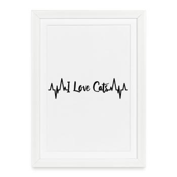 J’aime les chats, les palpitations cardiaques - Affiche encadrée (27 × 37 cm) - blanc - Devant