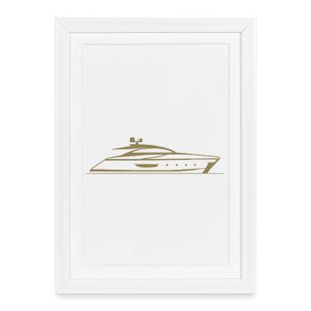 Motorboat Yacht Silhouette Minimal Design - Framed poster (27 × 37 cm) - white - Front