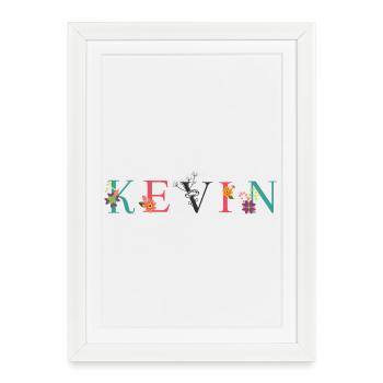 KEVIN Name Art With Flowers Embroidered - Framed poster (27 × 37 cm) - white - Front