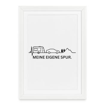 MEINE EIGENE SPUR (Wohnwagen - Farbe anpassbar) - Gerahmtes Poster (27 × 37 cm) - Weiß - Vorne