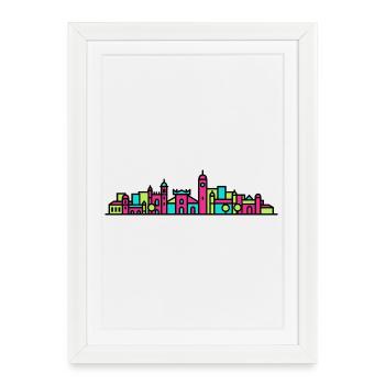 Lisbon City City Skyline Belem Tower Art moderne en ligne - Affiche encadrée (27 × 37 cm) - blanc - Devant