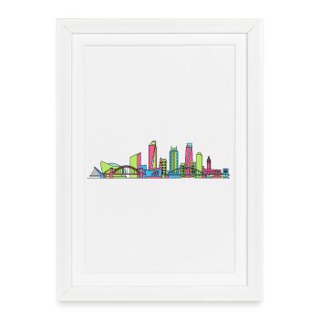 Skyline de la ville de Newcastle NSW Art moderne en ligne - Affiche encadrée (27 × 37 cm) - blanc - Devant