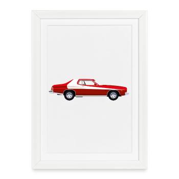 Voiture americaine rétro rouge  - Affiche encadrée (27 × 37 cm) - blanc - Devant