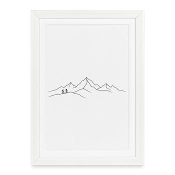 Minimalist Mountain Hikers Line Art - Framed poster (27 × 37 cm) - white - Front