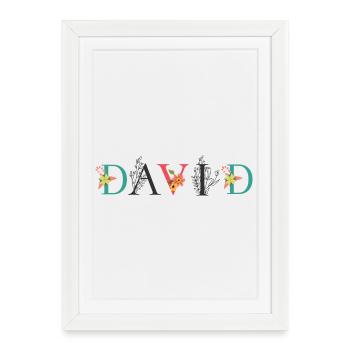 DAVID Name Art With Flowers Embroidered - Framed poster (27 × 37 cm) - white - Front