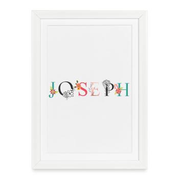 JOSEPH Art Prénom Avec Fleurs Brodées - Affiche encadrée (27 × 37 cm) - blanc - Devant