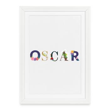 Le nom d’OSCAR décoré de fleurs - Affiche encadrée (27 × 37 cm) - blanc - Devant
