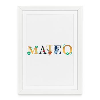 MATEO name decorated with flowers - Framed poster (27 × 37 cm) - white - Front