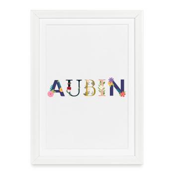 Nom AUBIN Décoré de Fleurs - Affiche encadrée (27 × 37 cm) - blanc - Devant