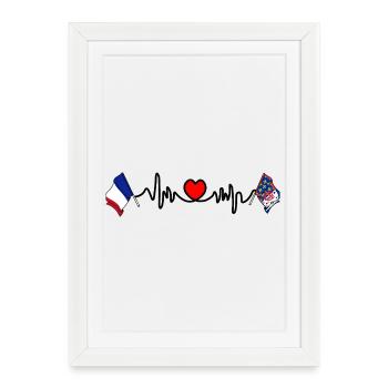 Drapeaux gauche/droite + battement de cœur avec le cœur - Affiche encadrée (27 × 37 cm) - blanc - Devant