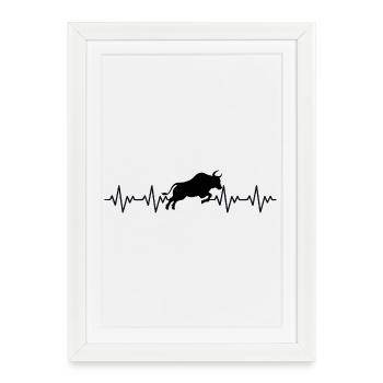 Taureau Espagne ECG Battement de cœur - Affiche encadrée (27 × 37 cm) - blanc - Devant