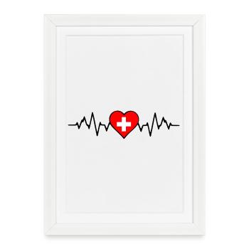 Battement de cœur en Suisse - Affiche encadrée (27 × 37 cm) - blanc - Devant