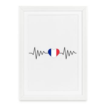 Beating tricolor heart, France Drapeau - Framed poster (27 × 37 cm) - white - Front