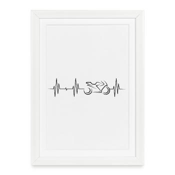 Symbole de moto de course Heartbeat - Affiche encadrée (27 × 37 cm) - blanc - Devant