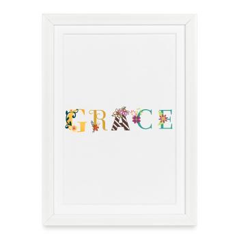 GRACE Nom Art avec fleurs brodées - Affiche encadrée (27 × 37 cm) - blanc - Devant
