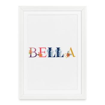 Le nom BELLA est décoré de fleurs - Affiche encadrée (27 × 37 cm) - blanc - Devant